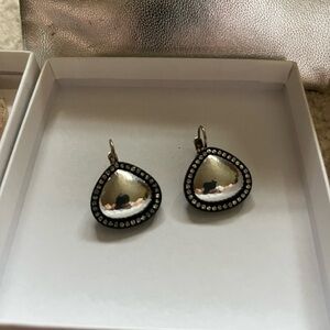 Silver and Black Crystal Earrings with hammered finish